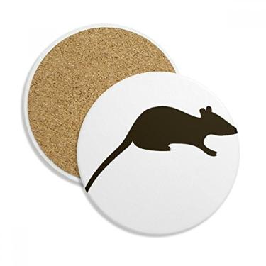 Imagem de Caneca de porta-copos com desenho de animal Black Mouse com pedra absorvente de proteção de mesa