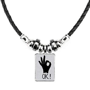 Imagem de DIYthinker Colar de gesto personalizado OK Outline Joia Torque Pingente de corda de couro