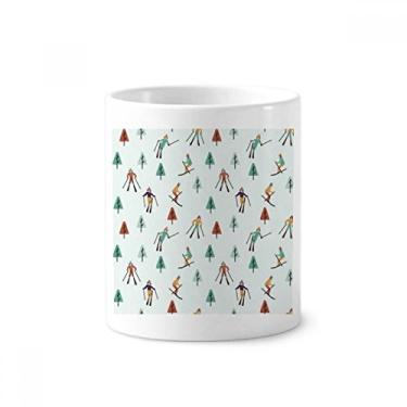 Imagem de Suporte de caneta para escova de dentes com ilustração de desenho de atleta para esportes de inverno, caneca, suporte de cerâmica, copo lápis