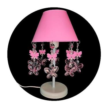 Imagem de Luminária Infantil Borboletas Abajur para Mesa de Cabeceira Decoração Quarto de Menina Rosa Bebê 17x30cm