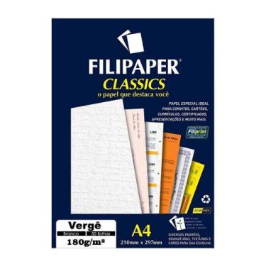 Imagem de Papel Vergê Branco A4 210X297mm 180G/M² Filipaper 50 Folhas