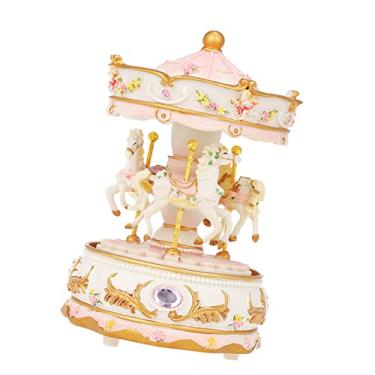Imagem de Btuty Mini Carrossel Relógio Caixa de Música Colorido LED Merry-go-round Presente Caixa Musical Compatible with a Namorada Crianças Crianças Festival de Natal PInk