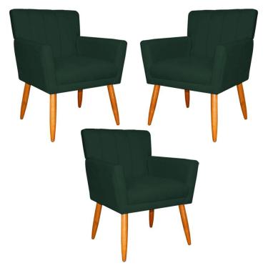 Imagem de Kit 3 Poltronas Decorativa para Sala de Estar Cecília Suede Verde - Montanaris Decor