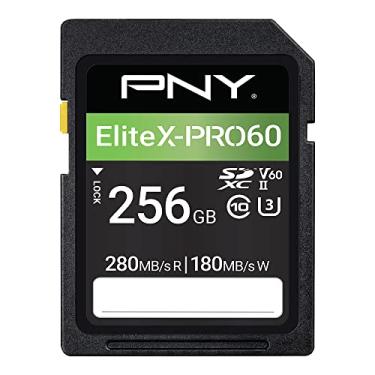 Imagem de PNY Cartão de memória 256GB EliteX-PRO60 UHS-II SDXC - R280MB/s W180MB/s, U3, V60, 4K UHD, Full HD, UHS-II para fotógrafos profissionais e criadores de conteúdo, câmeras DSLR sem espelho, câmeras de