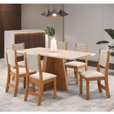 Imagem de Conjunto de Jantar Mesa Retangular Jacarta com 6 Cadeiras Sol Mel/Blonde/Marfim