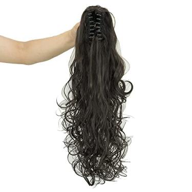 Imagem de IMISSU Clipe de mandíbula cacheado grosso e bagunçado Extensões de cabelo de rabo de cavalo Clipe de rabo de cavalo em peruca (Preto amarronzado)