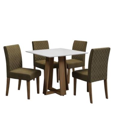 Imagem de Conjunto de Mesa Sala de Jantar Athenas 0,90m 4 Cadeiras Cedro/Off White/Marrom Dobuê