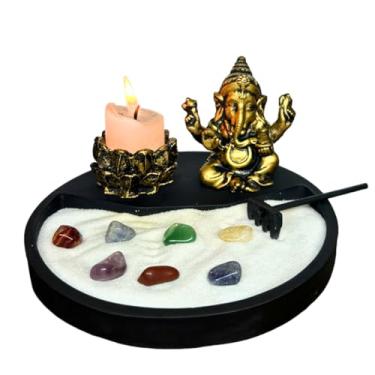 Imagem de Jardim Zen Japonês Miniatura Lord Ganesha + Pedras coloridas Naturais Meditação e Relaxamento