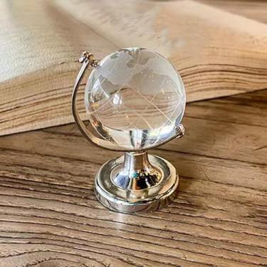 Imagem de Zyuzles Mini Estátua de Globo de Vidro Transparente Mundial, Estátua Decorativa de Mesa Globo, Estátua Decorativa Esférica Presente Decoração de Casa Escritório Sala de Aula