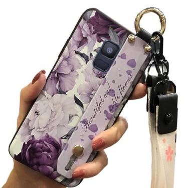 Imagem de 1 peça de tiras de suporte de pulso impressas em flor TPU silicone gel capa traseira para Samsung Galaxy A5 2018 / A8 2018 (flor roxa)
