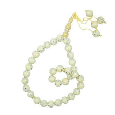 Imagem de Design dominó bege e prata 14 mm contas redondas 33 com 2 divisórias pequenas e 4 borlas de plástico Tasbih, One-Size, Plástico, Sem Pedra Preciosa