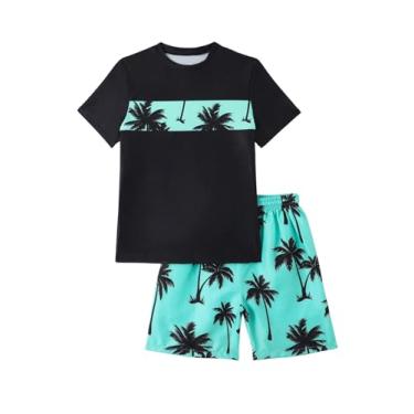 Imagem de SOLY HUX Conjunto de 2 peças de camiseta de manga curta com estampa tropical havaiana para meninos, Tropical multicolorido, 10Y