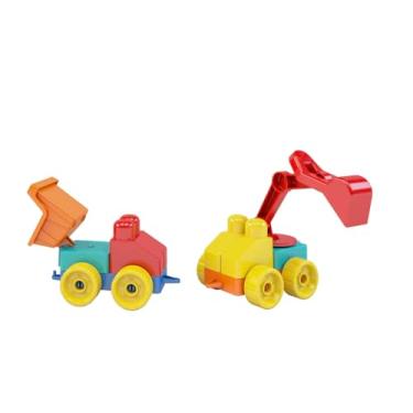 Imagem de Carrinho Infantil Máquinas da Blocolândia Dismat - 17 Peças Coloridas com Pá e Caçamba, Estimula Habilidades Motoras e Criatividade