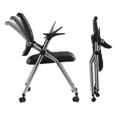 Imagem de Buokaiw Cadeira de escritório dobrável, cadeira de mesa dobrável com rodas, cadeiras de treinamento de conferência de couro com rotação de 360 °, cadeiras de escritório acolchoadas portáteis. Reforço