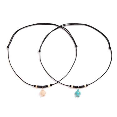 Imagem de Colar com pingente de tartaruga marinha vintage azul e branca, 2 peças, gargantilha de surfista de praia, joia de amizade, presente, Zinco, Sem Pedra Preciosa