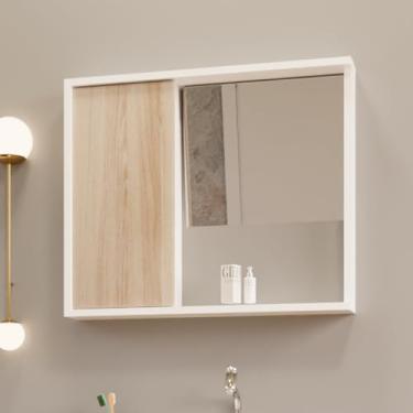 Imagem de Armario Para Banheiro Espelheira Unik Detalhe Em Mdf 77,6cm Branco Maple