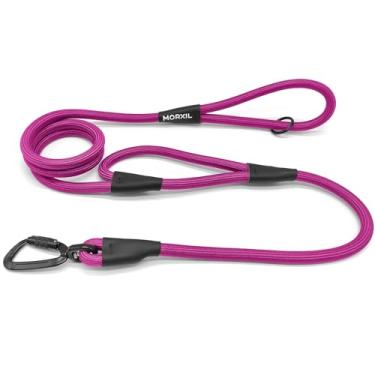 Imagem de MORXIL Coleira de corda para cães com duas alças, coleira resistente para cães de 1,8 m com mosquetão de travamento automático de alumínio de aviação, guia de nylon forte para cães pequenos, médios e