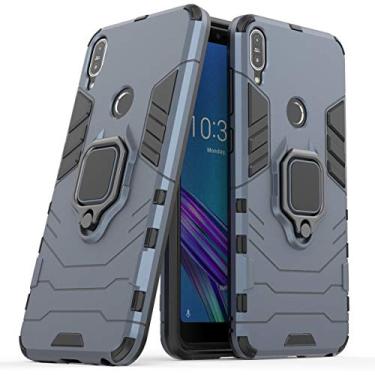 Imagem de Compatível com Asus ZenFone Max Pro (M1) ZB602KL Capa Prova de Choque de Camada Dupla, Anel Giratório de 360 com Suporte de Celular para Carro (Azul Marinho)
