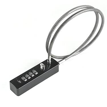 Imagem de Cadeados de cabo com combinação, 59 cm de comprimento, corda de aço com combinação de 4 dígitos com código redefinível para bicicletas, armários, armários de arquivos, guarda-roupas, pequenas cercas (preto)