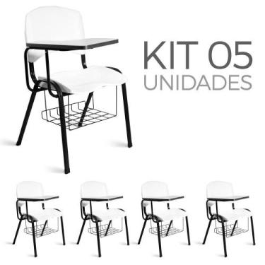 Imagem de Cadeira Plástica Universitária kit 5 A/E Branco Lara - Shop Cadeiras