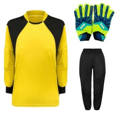 Imagem de Kit de Goleiro Infantil Camisa + Calça Acolchoada + Luva  - TRB, Amare