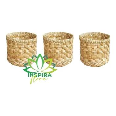 Imagem de 3 Vaso Cachepo Taboa Natural Mole Cesto Muda Palha Decoração - FLORA F