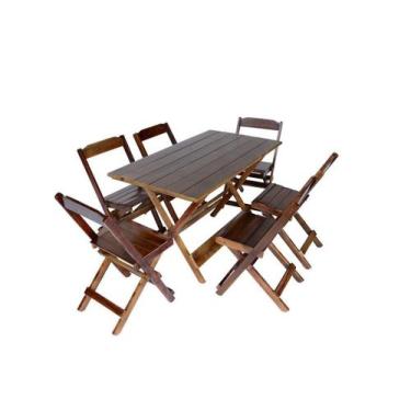 Imagem de Jogo Conjunto 6 Cadeiras e 1 Mesa Dobrável de Madeira 120 x 70 - Com P
