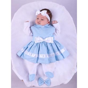 Imagem de Saida de Maternidade Para Bebe Menina 04 peças Azul Poa Eliza Roupas P
