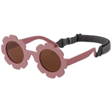 Imagem de KamQen Óculos de sol para bebês com lentes polarizadas de flor flexível com alça para bebês de 0 a 24 meses, A6 Borgonha/Marrom, 0-24 Months