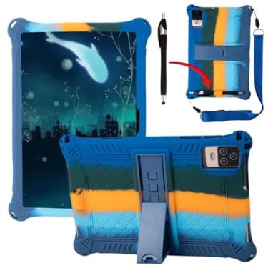 Imagem de Misenya Capa de 10,1 polegadas para tablet Android Okaysea/BYYBUO/Hoozo/QunyiCO/PRITOM/plimpton/Onn 10,1 polegadas universal com cordão/caneta/suporte para caneta (colorido azul escuro)