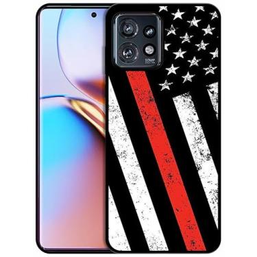 Imagem de SM CASES Capa para Moto Edge Plus 2023, Edge 40 Pro - Capa protetora à prova de choque com bandeira de bombeiro de linha vermelha fina com design impresso em 2D traseira para telefone TPU borracha