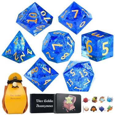 Imagem de Dice Goblin Anonymous 7pcs Sharp Edge Resin Dice for Dungeons & Dragons Bundled with Dice Pouch/Tray, and Stickers (Aberrant Ocean)
