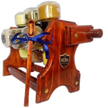 Imagem de Porta Temperos Giratório e Manivela em Madeira 12 Potes  - BOSS - Arte