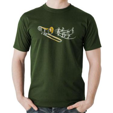 Imagem de Camiseta Algodão Trombone Notas Musicais - Foca na Moda, Musgo, GGG