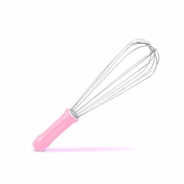 Imagem de Batedor 30cm Rosa Arame Grosso para Massas de Pão Panelinha Rosa