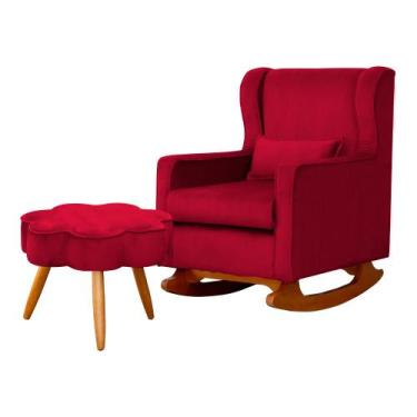 Imagem de Kit Poltrona e Puff Aurora Balanço Veludo Vermelho - FM - Fina Mobília