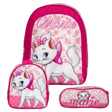 Imagem de Mochila Escolar Juvenil Gata Marie de Alças Lancheira Estojo - TOYS 2U