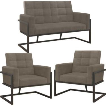 Imagem de Kit 2 Poltronas Namoradeira Base de ferro para Manicure Sala de Estar 