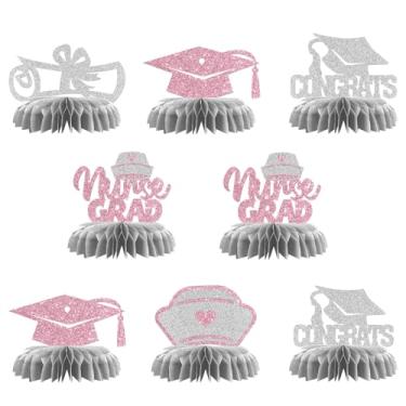 Imagem de Enfermeira Grad Decoração de mesa de centro de favo de mel - 8 peças de decoração de mesa de formatura de escola de enfermagem - parabéns RN enfermeira graduada - suprimentos de decoração de festa de