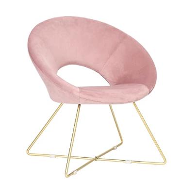 Imagem de Adeco Pernas de metal estofadas de veludo de veludo moderno, sofá único quarto sala de estar cozinha cadeiras de jantar, rosa