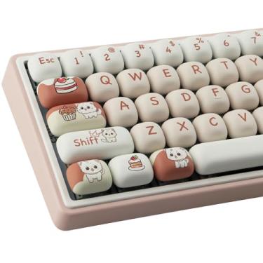 Imagem de TYRIXKI Teclas PBT 147 teclas MOG Profile Keycap, rosa sobremesa gato teclas de sublimação de tinta bonito personalizado para teclados mecânicos Cherry Gateron MX Swithes