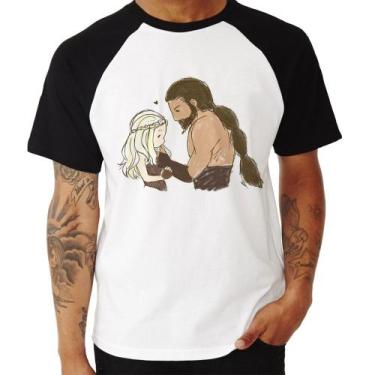 Imagem de Camiseta Raglan Khal Drogo e Daenerys Targaryen - Foca na Moda, Branco