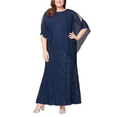 Imagem de S.L. Fashions Vestido feminino plus size longo de lantejoulas com lantejoulas e ombros vazados capelet, Azul-marinho novo, 17 Plus Size