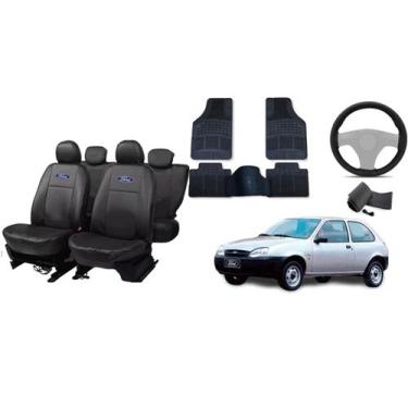 Imagem de Kit Capa de Couro + Tapetes e Capa de Volante para Fiesta 95-05 Especi