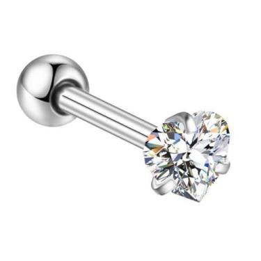 Imagem de LOMISS PIERCING HELIX CONCH PIERCING MINIBARBELL AÇO CIRÚRGICO PVD ZIRCÔNIA CORAÇÃO (PRATA, 1,2X6X3)