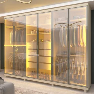 Imagem de Guarda-Roupas Casal 6 Portas Reflecta com Pés e Led Absolut New Reflecta 100% MDF Off White