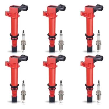 Imagem de ENA Conjunto de 6 bobinas de ignição direta e velas de ignição compatíveis com Mitsubishi Raider 2006-2008 Dodge Nitro 2007-2008 e Dodge Ram 1500 3.7L V6 UF270