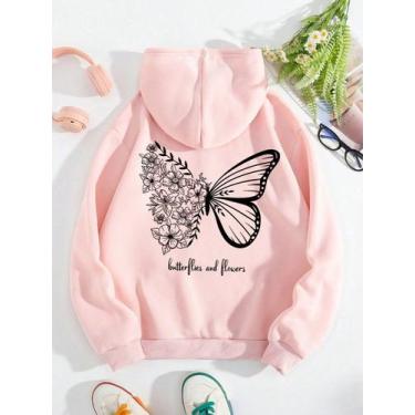 Imagem de Moletom Feminino  Borboleta Blusa de Frio Estampado Costas com Bolso C