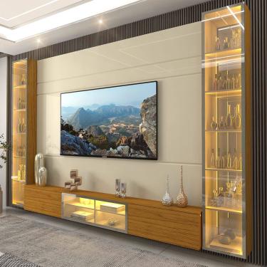 Imagem de Home para TV Luminare 2 Cristaleiras LED Vidro Reflecta 100% MDF Off White Naturale - G...
