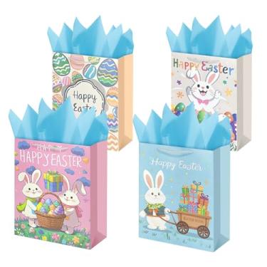 Imagem de Colodeol Pacote com 4 sacos de presente de Páscoa de 40,6 cm com papel de seda, sacos de tamanho extra grande com alças para crianças, mulheres, homens, embalagem de presente de Páscoa, 4 designs